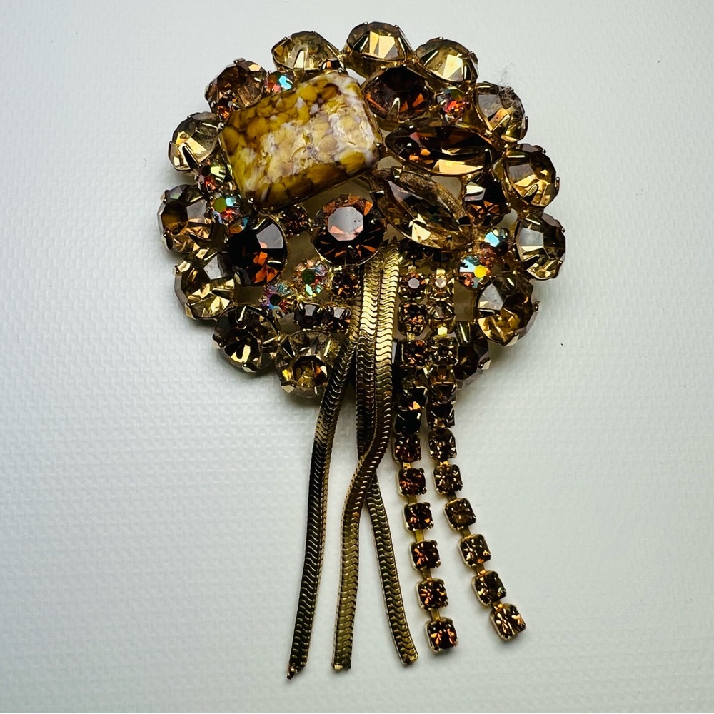 Alice Caviness aurora borealis large vintage brooch with tassels